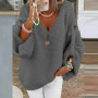 Lady Casual Knitted V Neck Sweater Fall Winter Fashion Button Warm Commuter Jumper Elegant Solid Adjustable Long Sleeve Pullover