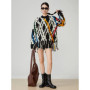 Women Contrast Jacquard Knit Sweater Crew Neck Tassel Detail 2025 Spring New Arrival Casual Street Indie Design Knit Top Chic