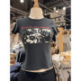 Casual Women Letter Print Slim Crop Top Round Neck Cotton Short Sleeve Summer Casual Vintage Tees Female Streetwear T-shirts New