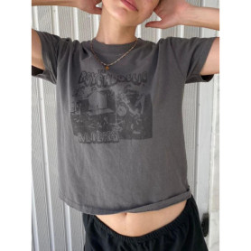 Classic Rock Graphic T-shirts Women Casual Summer Gray O Neck Short Sleeve Cotton Crop Top Vintage Streetwear Slim Y2k Tees Chic