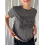 Classic Rock Graphic T-shirts Women Casual Summer Gray O Neck Short Sleeve Cotton Crop Top Vintage Streetwear Slim Y2k Tees Chic