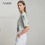 AMII Casual Print Summer T-shirts Women 2025 Short Sleeve Round Neck Flower Straight Shirt Woman Fashion Stretch Tops 12522100