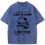 2026 Funny Printing Frog Washed T Shirt Life Is Soup I Am Fork Unisex Tee Summer Holiday Oversize O-Neck Short Sleeve Cotton Top