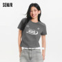 Semir Women Cropped T-Shirt Retro Batik Print Short Sleeve 2025 Summer Edgy Streetwear Top