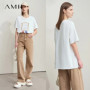 AMII Minimalist Summer T-shirts Women Casual Short Sleeve O Neck Print T-Shirt Female 2025 New Fashion Loose Tee Tops 12542182