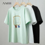 AMII Minimalist Summer T-shirts Women Casual Short Sleeve O Neck Print T-Shirt Female 2025 New Fashion Loose Tee Tops 12542182