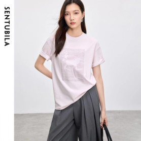 SENTUBILA Cotton Women T-shirt 2026 Spring Casual Loose Fit Fashion Cozy O Neck Short Sleeve Pullovers Female Clothes 152T59293