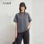 AMII Casual Top Women 2025 Summer New Printed Turtleneck Short Sleeve Shirts For Woman Fashion Letter Knit Clothes Lady 12522021