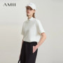 AMII Casual Top Women 2025 Summer New Printed Turtleneck Short Sleeve Shirts For Woman Fashion Letter Knit Clothes Lady 12522021