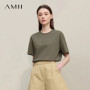 Amii Women's T-Shirt 2026 Summer Round Neck Drop Shoulder Short Sleeve Tee Lace Label Letter Casual Loose Cotton Top 12612004
