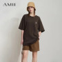 Amii Minimal Loose Women's T-Shirt Medium Long Shoulder Short Sleeve 2025 Spring New Embroidered Casual Commuter Tops 12541167