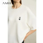 Amii Minimal Loose Women's T-Shirt Medium Long Shoulder Short Sleeve 2025 Spring New Embroidered Casual Commuter Tops 12541167