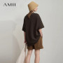 Amii Minimal Loose Women's T-Shirt Medium Long Shoulder Short Sleeve 2025 Spring New Embroidered Casual Commuter Tops 12541167
