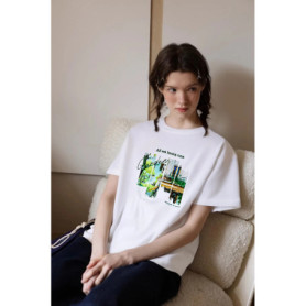 VIMLY Pure Cotton Women's Graphic T-Shirt 2026 Summer Tee Shirt Ladies Short Sleeve T-shirt Loose Simple Printed Tops M9828