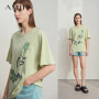 Amii Women's T-Shirt Minimalist 2025 New Summer Casual Collegiate Style Loose Mid Length Printed Round Neck Lyocell Top 12522008