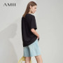 AMII Minimalist Top Women 2025 New Summer Print Short Sleeve Round Neck Loose Shirts Female Versatile Casual Ladies Top 12522102