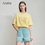 AMII Minimalist Top Women 2025 New Summer Print Short Sleeve Round Neck Loose Shirts Female Versatile Casual Ladies Top 12522102