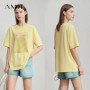 AMII Minimalist Top Women 2025 New Summer Print Short Sleeve Round Neck Loose Shirts Female Versatile Casual Ladies Top 12522102