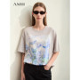 Amii Minimalism T-shirt For Women 2024 Summer New Short-sleeve Cotton Mid-length Art Oil Paint Print Casual Female Tops 12442171