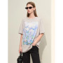 Amii Minimalism T-shirt For Women 2024 Summer New Short-sleeve Cotton Mid-length Art Oil Paint Print Casual Female Tops 12442171