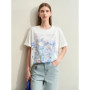 Amii Minimalism T-shirt For Women 2024 Summer New Short-sleeve Cotton Mid-length Art Oil Paint Print Casual Female Tops 12442171