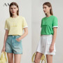 Amii Minimalist Casual Women T-shirt 2025 Summer Short Sleeve O Neck Straight Letters Color Contrast Embroidery Tops 12522098