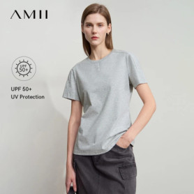 AMII Casual Print Shirt Women Summer New 2025 Short Sleeve Round Neck Baroque Pearl Straight T-shirts Woman Fashion 12522059