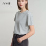 AMII Casual Print Shirt Women Summer New 2025 Short Sleeve Round Neck Baroque Pearl Straight T-shirts Woman Fashion 12522059