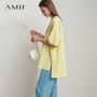 Amii Minimalist Summer T-shirt Women Irregular Design Tops Casual O-neck Abstract Print Loose Dropped Shoulder T-shirt 12522081