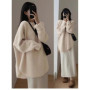 Women's Lazy Kaze Jun Mountain Cashmere Sweater round Neck Loose Long Hem Split Skirt Thickened Knitted Bottoming Shi