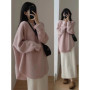 Women's Lazy Kaze Jun Mountain Cashmere Sweater round Neck Loose Long Hem Split Skirt Thickened Knitted Bottoming Shi