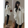 Women's Lazy Kaze Jun Mountain Cashmere Sweater round Neck Loose Long Hem Split Skirt Thickened Knitted Bottoming Shi