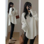 Women's Lazy Kaze Jun Mountain Cashmere Sweater round Neck Loose Long Hem Split Skirt Thickened Knitted Bottoming Shi