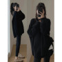 Women's Lazy Kaze Jun Mountain Cashmere Sweater round Neck Loose Long Hem Split Skirt Thickened Knitted Bottoming Shi