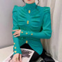 Semi-turtleneck Sweater Women's Bubble Sleeves Slim-fit Knitted Pullover Pleated 2024 Autumn New Long-sleeved Temperament Top