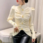 Semi-turtleneck Sweater Women's Bubble Sleeves Slim-fit Knitted Pullover Pleated 2024 Autumn New Long-sleeved Temperament Top