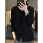 Women's 100 Pure Cashmere Cardigan round Neck Hand-Embroidered Crochet Loose Lazy Sweater Knitted Coat for Fall Winter