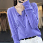 Women's 100 Pure Cashmere Cardigan round Neck Hand-Embroidered Crochet Loose Lazy Sweater Knitted Coat for Fall Winter