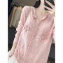 Women's 100 Pure Cashmere Cardigan round Neck Hand-Embroidered Crochet Loose Lazy Sweater Knitted Coat for Fall Winter