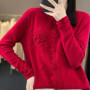 Women's 100 Pure Cashmere Cardigan round Neck Hand-Embroidered Crochet Loose Lazy Sweater Knitted Coat for Fall Winter