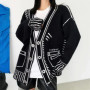 Print Graffiti Unique Cardigan Women Loose V-neck Long Sleeve Luxury Knitted Female Cardigans Coat Y2k 2024 Winter cardigan
