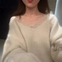 Elegant Sweater Women 2026 Spring New Soft Korean Style Lace Spliced Sweater Tops Autumn Winter Female Pullover V Neck Clothes
