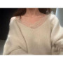 Elegant Sweater Women 2026 Spring New Soft Korean Style Lace Spliced Sweater Tops Autumn Winter Female Pullover V Neck Clothes