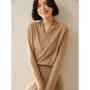 Women's 100 Cashmere Sweater Crossover Collar Pullover Office Lady Basic Grace Cashmere Knitwear Autumn Winter Tops