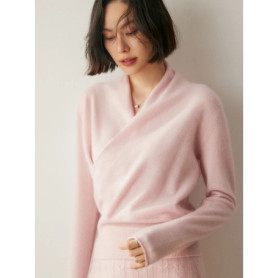 Women's 100 Cashmere Sweater Crossover Collar Pullover Office Lady Basic Grace Cashmere Knitwear Autumn Winter Tops