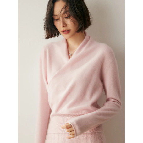 Women's 100 Cashmere Sweater Crossover Collar Pullover Office Lady Basic Grace Cashmere Knitwear Autumn Winter Tops