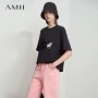 AMII Summer Casual T-shirt for Women 2025 Print Round Neck Short Sleeve Shirts Lady Fashion New Loose Clothes Woman 12522007