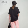 AMII Summer Casual T-shirt for Women 2025 Print Round Neck Short Sleeve Shirts Lady Fashion New Loose Clothes Woman 12522007