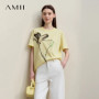 Amii Women's T-Shirt 2026 Summer New Cool Feeling Cotton Round Neck Tee Shirt Ink Art Print Loose Fit Short Sleeve Tops 12622149