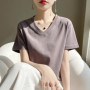 Summer V-neck 100 Cotton Short-Sleeved T-Shirt Women's Loose Mercerized Cotton Half-Sleeve Bottoming Shirt White High-end Top